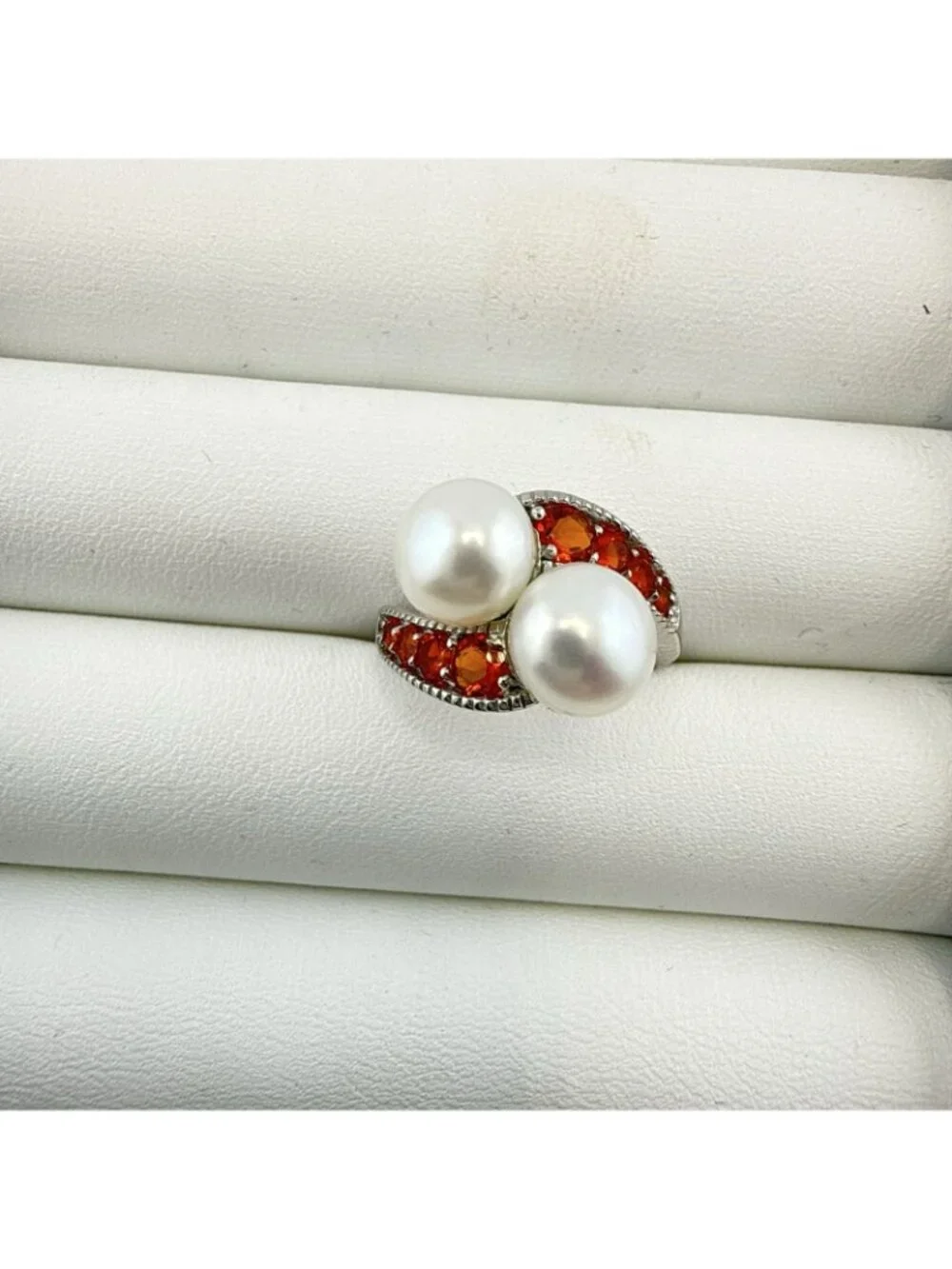 Honora Pearl Ring Sterling Silver 925 White Button Orange Gemstone size 6